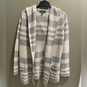 Eddie Bauer oversized hooded Gray and Cream Striped Cardigan